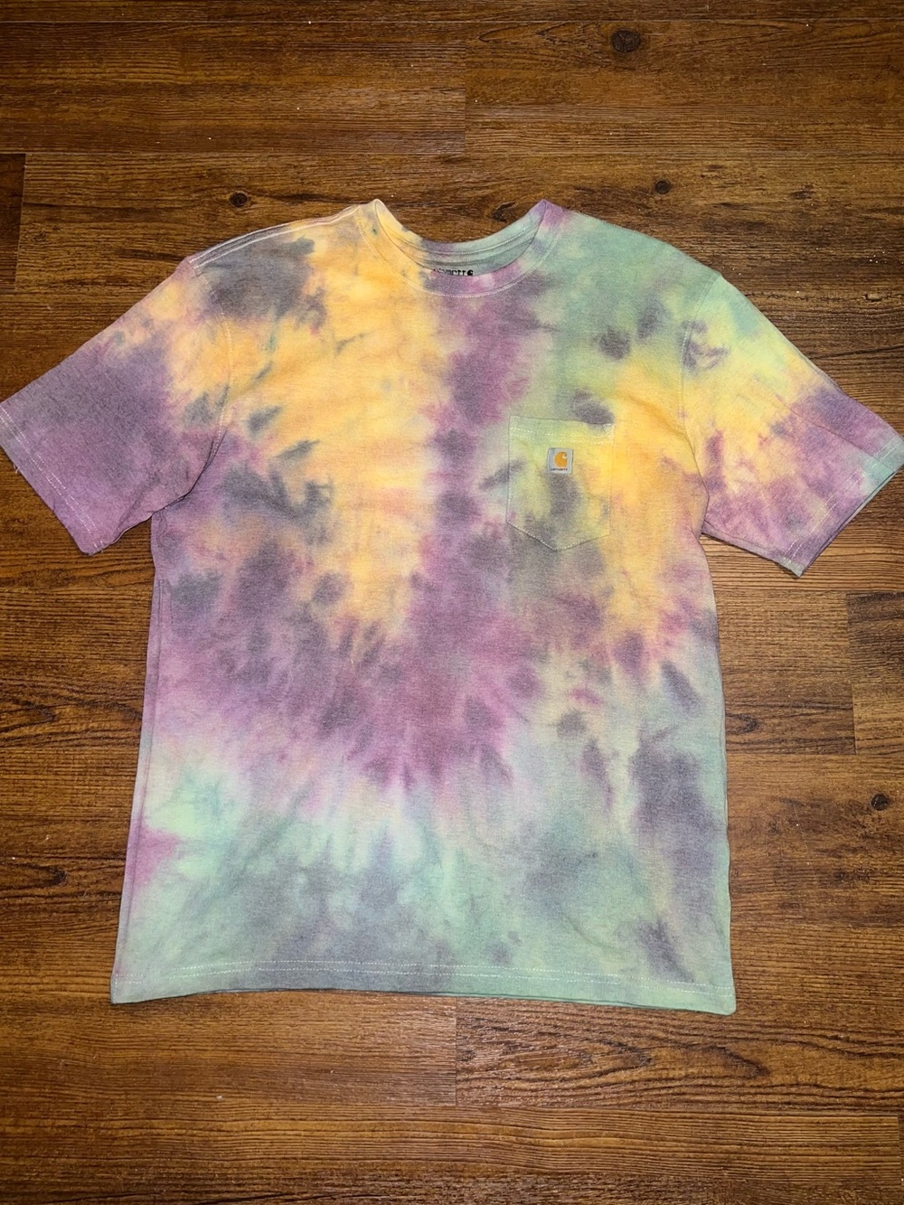 Carhartt Orange Tie-Dye Pocket Loose Fit Short Sleeve Shirt Green Purple Size L